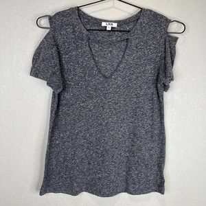 LNA Women Cold Shoulder Knit Pullover‎ Short Sleeve Gray Size Small